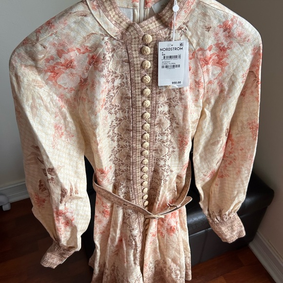 NWT Zimmermann Tropical Flower Long Sleeve Belted Linen Minidress 0 US4 - Picture 16 of 17